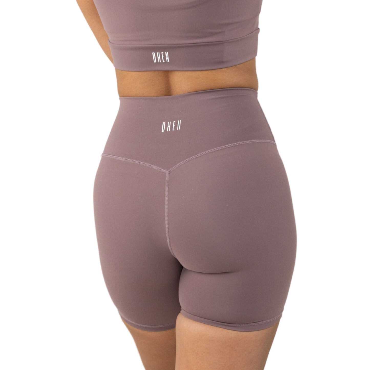 High Waist Mauve Biker Shorts (Back View)